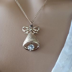 Vintage 1950s gold tone Bell with diamond necklace